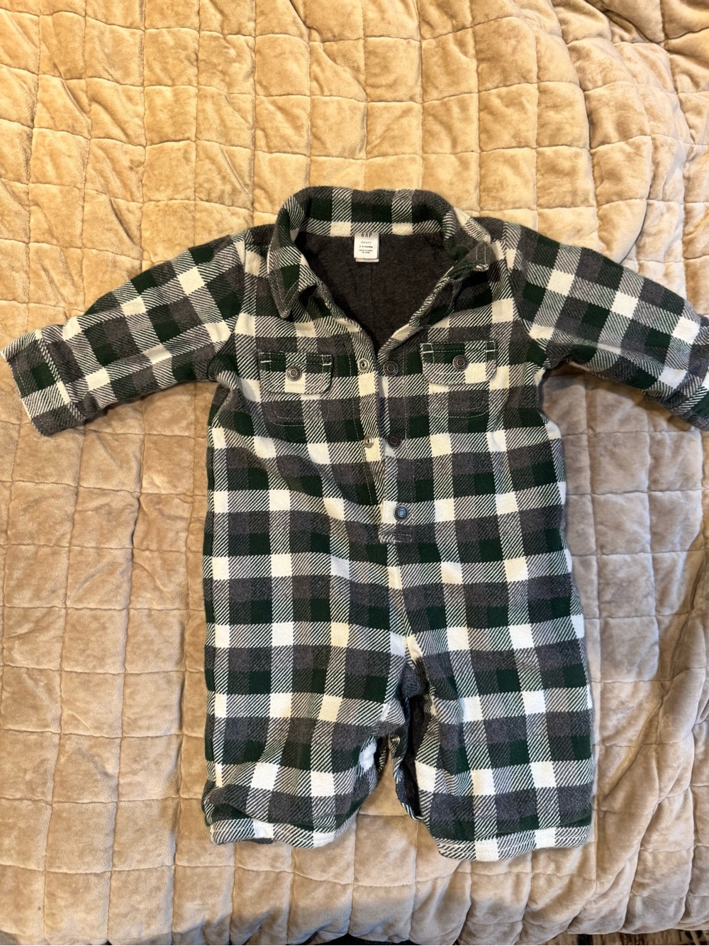 GAP Green, White & Black Plaid One-Piece Bodysuit 3-6 Months